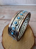 Silver Tone Hinged Cuff Bracelet with Blue Stones