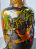 Asian Cranes Black Lacquer Wooden Vase