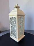 Cream Botanical Scroll Heavyweight Metal Lantern with Flameless Candle (WORKS)