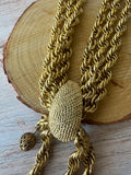 Triple Gold Tone Strand Tassel Necklace