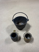 Miniature Cast Iron Cauldron And Whiskey Barrel Lot