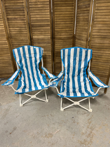 Shakespeare Pair of Blue & White Low Sitting Camp Chairs