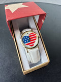 Patriotic Heart Wrist Watch with White Band
