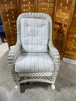 White Wicker Rocker with Cushions