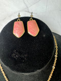 Hope Collection Pink & Green Swirled Stone Geometric Gold Tone Necklace & Earrings Set