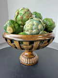 Oriental Accent Vintage Lattice Pedestal Bowl with Artificial Artichokes