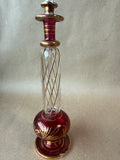 Gold And Ruby Red Swirl Glass Perfume Bottle (C)