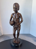 Signed & Numbered Charles Cropper Parks Bronze & Marble Boy with Duck Sculpture
