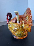(D) 3-Piece Vintage Ceramic Turkey Soup Tureen with Ladle