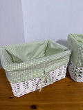 Green Gingham Sabrina White Wicker Baskets By Pottery Barn Kids - Pair