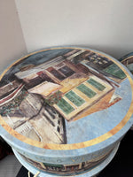 (G) Trio of Italian Motif Round Decorative Boxes