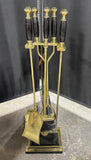 Black Marble & Brass 4-Piece Fireplace Tool Set with Stand