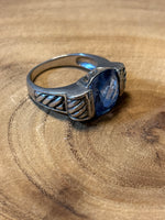 Sterling Ring with Faceted Blue Stone - SIZE 8.75