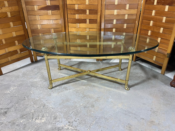 Oval Glass/Brass Ram Coffee Table