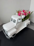 White Metal Pickup Truck with Faux Tulips