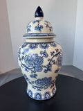 Blue & White Floral Chinoiserie Lidded Ginger Jar