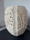Off White Glazed Carved Lattice Pottery Garden Stool
