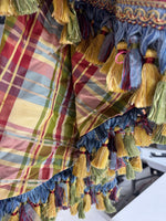 Burgundy Waterfall Valance with Tassels on Wooden Rod