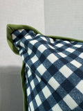 Pottery Barn Navy Blue Gingham Throw Pillow with Green Trim