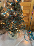 Pair of Faux Christmas Trees with Burlap Base; with Light Strands, 22"H