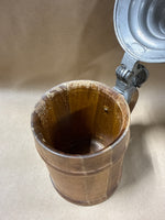 (D) Wooden Beer Stein With Pewter Lid  *** READ DESCRIPTION ***