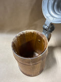 (D) Wooden Beer Stein With Pewter Lid  *** READ DESCRIPTION ***