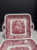 (H) 4-Piece Mason’s England Vista Pink China Square Handled Cake Platters