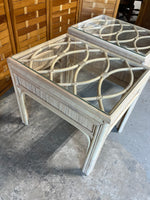 Pair of Wicker & Glass End Tables