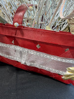 Gold & Frosted Faux Florals in Red Wooden Woven Basket