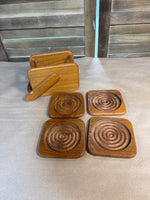Set Of 4 Wooden Bullseye Coasters With Carrier