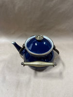 Dark Blue Teapot With Brass Trim And Handle