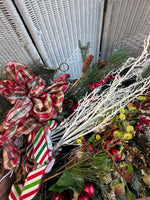 Assorted Lot of Christmas Garland, Candle Rings & Floral Stems