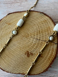 Long White & Gold Tone Vintage Beaded Necklace