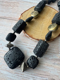 Black Volcanic Lava Rock Beaded Necklace