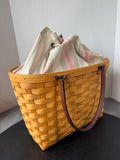 Longaberger 2001 Large Summertime Boardwalk Basket with Plastic Liner & Extending Fabric Liner