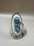 Mid-Century Pewter Praying Madonna On Metal and Onyx Sculpture