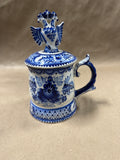 Gzhel Wekma Handmade In Russia Blue & White Porcelain Lidded Beer Stein