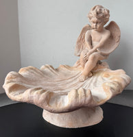White Washed Terracotta Cherub Shell Bird Bath