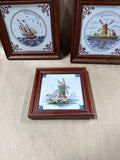 Framed Dutch Delft Style Framed Ceramic Tile - Set of 3