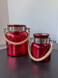 Pair of Red Mercury Glass Candle Luminaries with Rope Handles