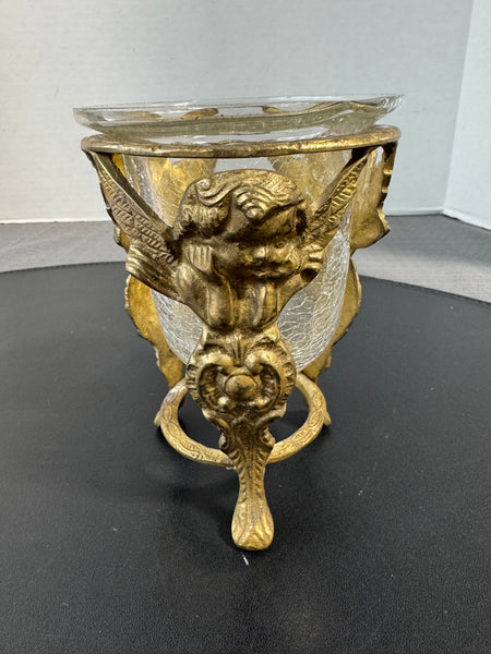 Brass & Crackled Glass Cherub Candle Holder