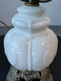 White Milk Glass & Brass Electrified Oil Hurricane Lamp (WORKS)