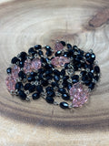 Extra Long Black & Pink Beaded Necklace