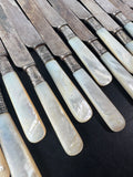 15-Piece Harrison Bros. & Howson Dinner Knives with Sterling Silver Collar and Mother of Pearl Handles