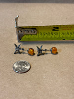 Silver Tone Earrings with Amber Bead