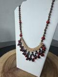 Artisan Made Beaded Bib Necklace with Hemp Accent
