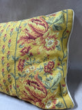 Yellow Floral Needlepoint Art Pillow With Velvet Back