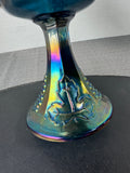Indiana Blue Carnival Glass Harvest Grape Covered Compote