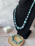 Faux Blue Pearl Vintage Necklace & Bracelet Set
