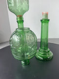 Pair of Empoli Style 2-Piece Vintage Green Glass Hurricane Candle Lamps